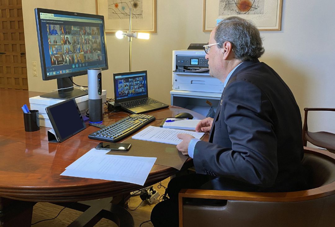 El presidente de la Generalitat, Quim Torra, participa en la videoconferencia con los presidentes autonómicos El presidente de la Generalitat, Quim Torra, participa en la videoconferencia con los presidentes autonómicos