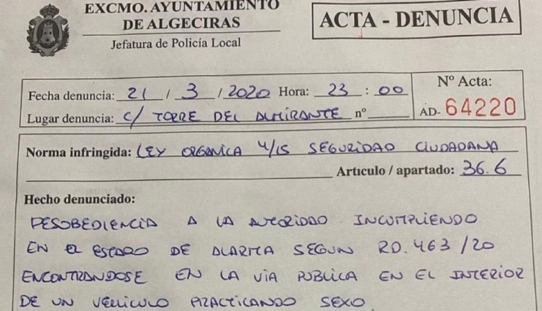 Infracción impuesta por la Policía Local. Infracción impuesta por la Policía Local.