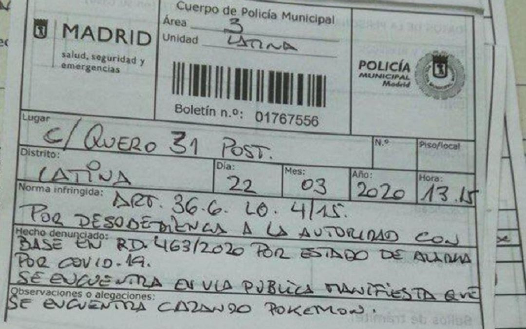 La multa al hombre por salir a la calle para cazar Pokémon. La multa al hombre por salir a la calle para cazar Pokémon.