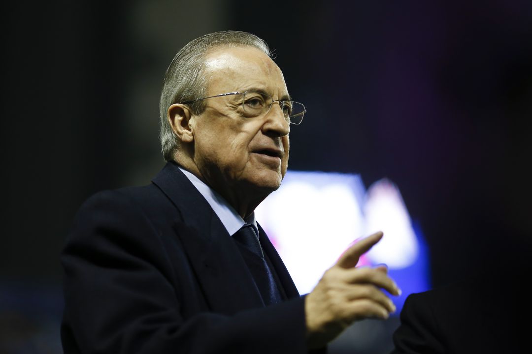 El presidente del Real Madrid, Florentino Pérez, durante una rueda de prensa. El presidente del Real Madrid, Florentino Pérez, durante una rueda de prensa.