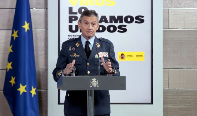 El jefe de Estado Mayor de la Defensa (JEMAD), el general Miguel Ángel Villarroya, durante la rueda de prensa El jefe de Estado Mayor de la Defensa (JEMAD), el general Miguel Ángel Villarroya, durante la rueda de prensa