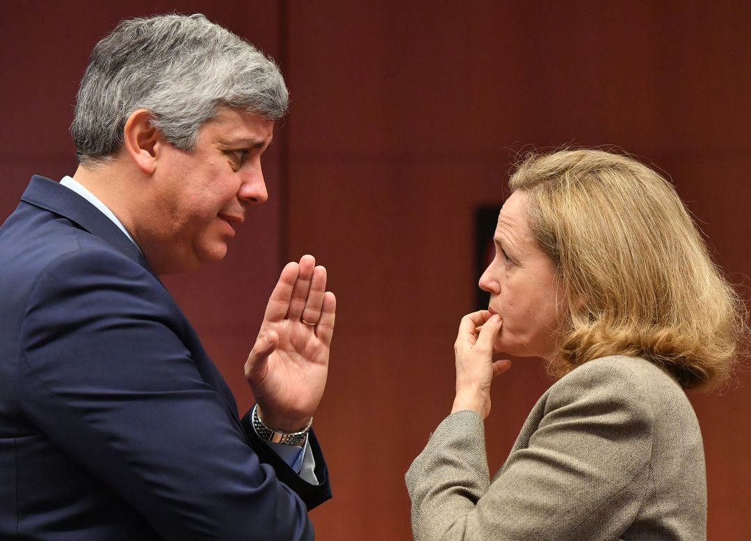 El presidente del Eurogrupo, Mario Centeno y la vicepresidenta tercera de España, Nadia Calviño. El presidente del Eurogrupo, Mario Centeno y la vicepresidenta tercera de España, Nadia Calviño.