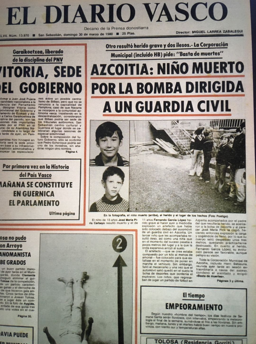 Este domingo se cumplen 40 años del primer ataúd blanco del terrorismo etarra. Este domingo se cumplen 40 años del primer ataúd blanco del terrorismo etarra.