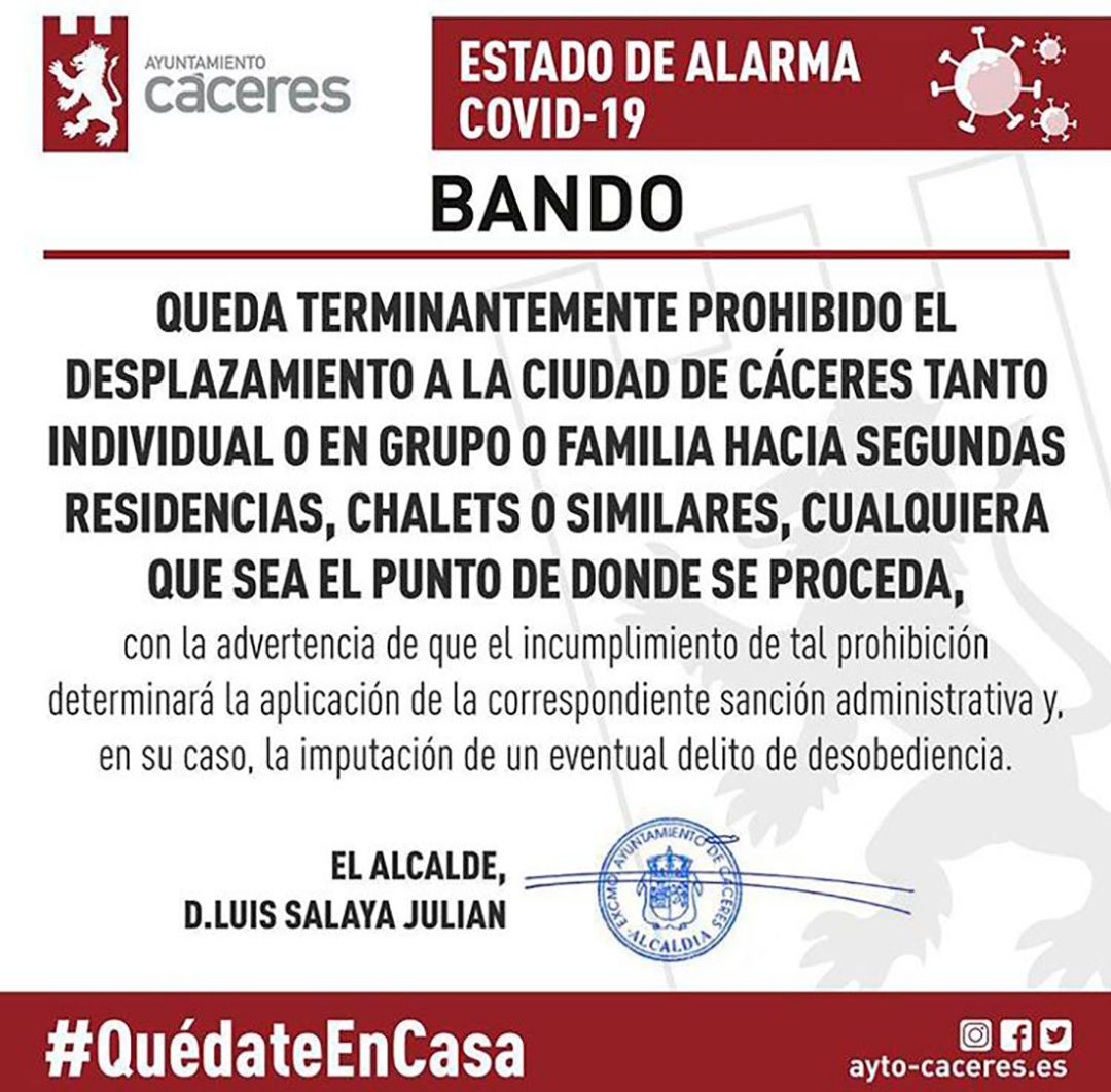Bando del Alcalde de Cáceres Bando del Alcalde de Cáceres