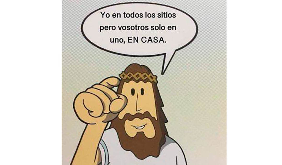 Imagen usada por la Diócesis de Coria-Cáceres en la que Jesucristo anima a los más pequeños a quedarse en casa Imagen usada por la Diócesis de Coria-Cáceres en la que Jesucristo anima a los más pequeños a quedarse en casa