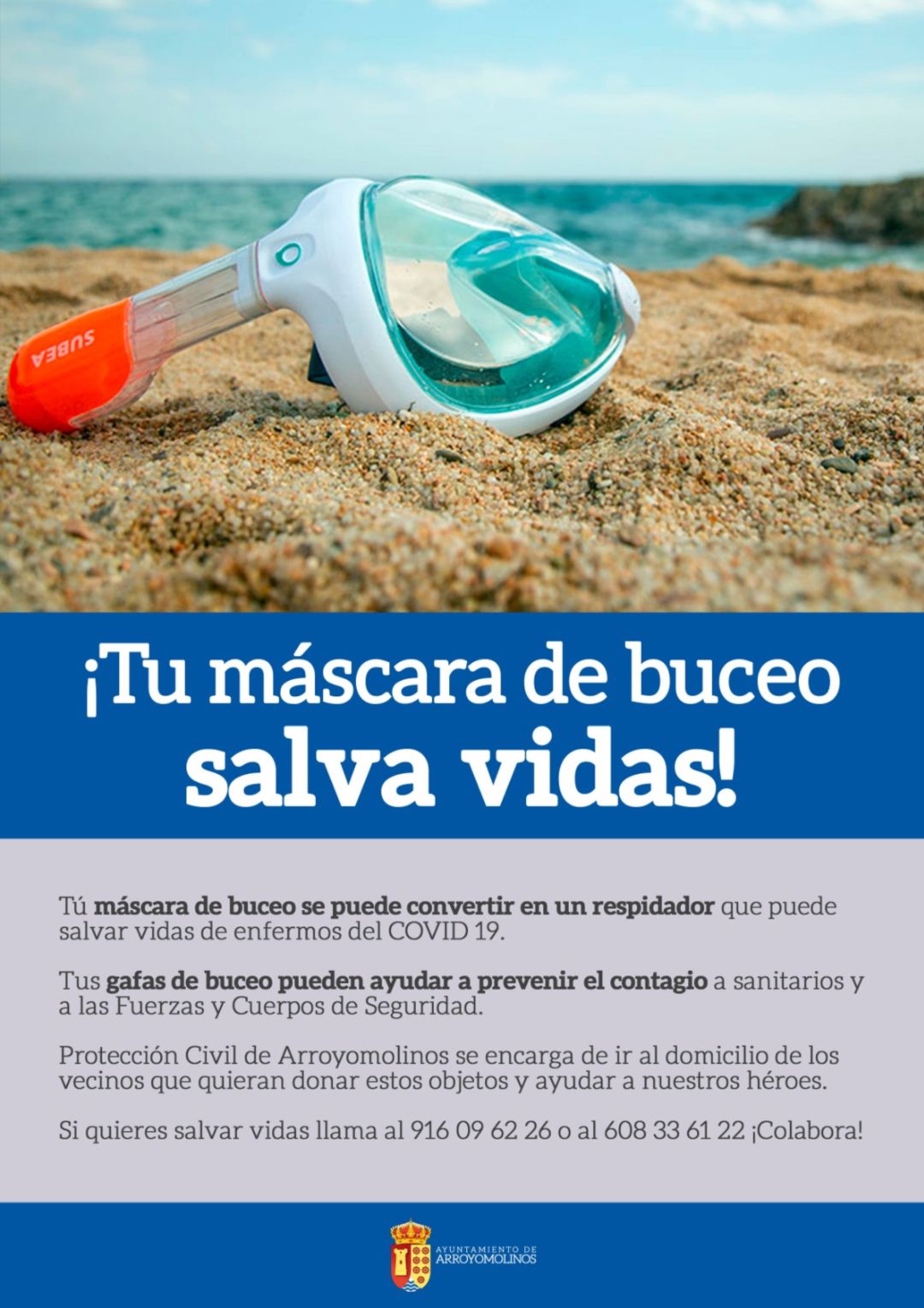 Cartel para donar máscaras de buceo en Arroyomolinos Cartel para donar máscaras de buceo en Arroyomolinos