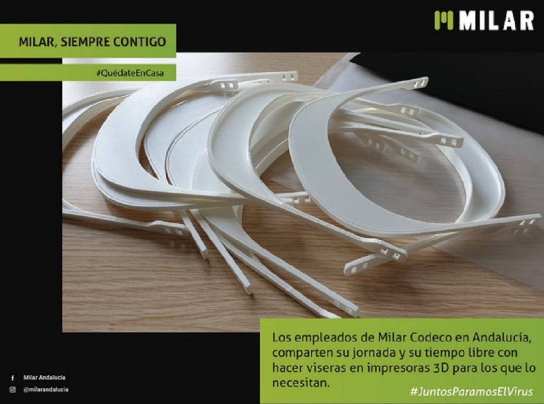 Empleados de Milar crean estas viseras para colaborar en la lucha contra el COVID 19 Empleados de Milar crean estas viseras para colaborar en la lucha contra el COVID 19