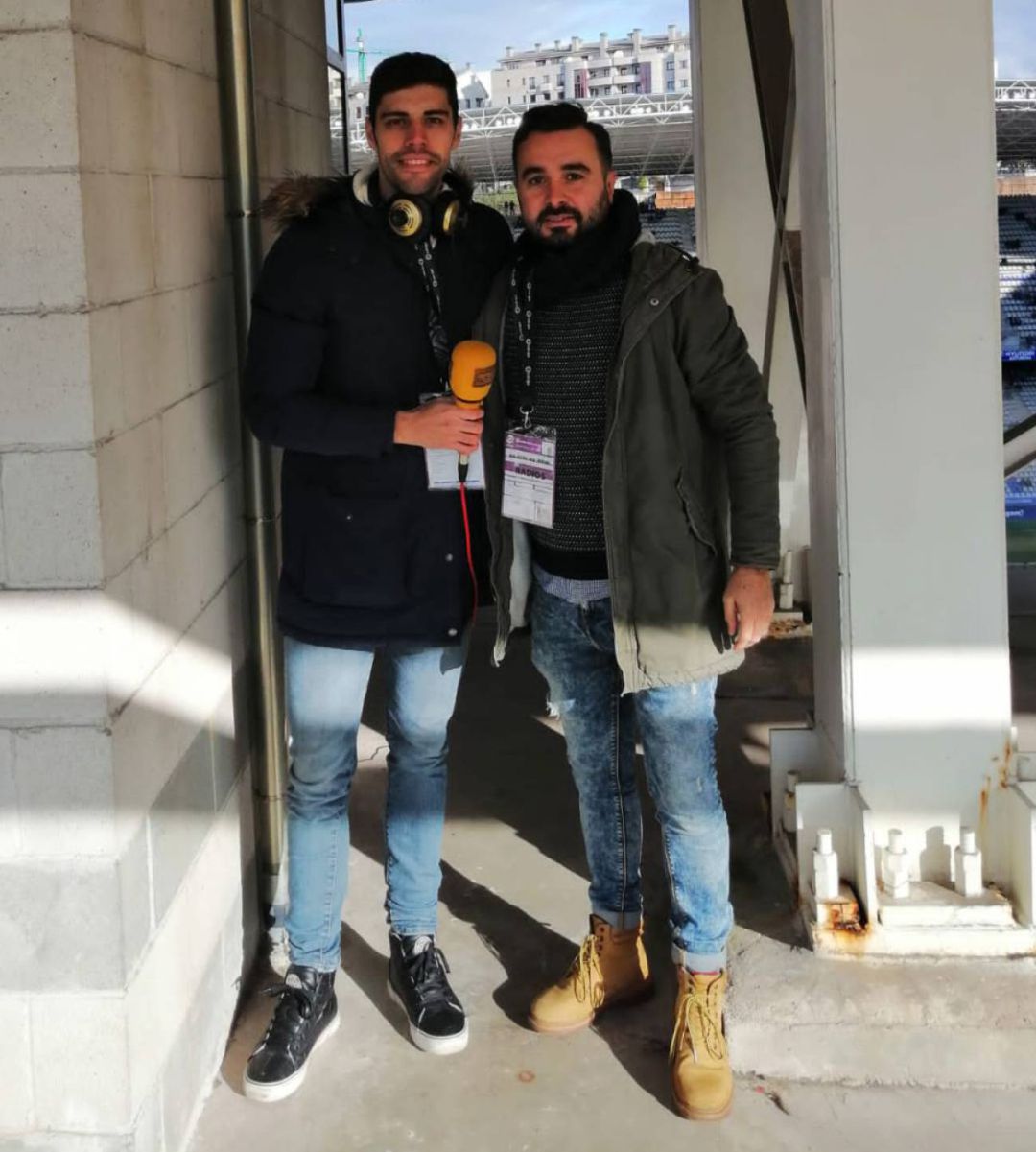 Cali González y David González posan en el Tartiere en el derbi de la primera vuelta Cali González y David González posan en el Tartiere en el derbi de la primera vuelta