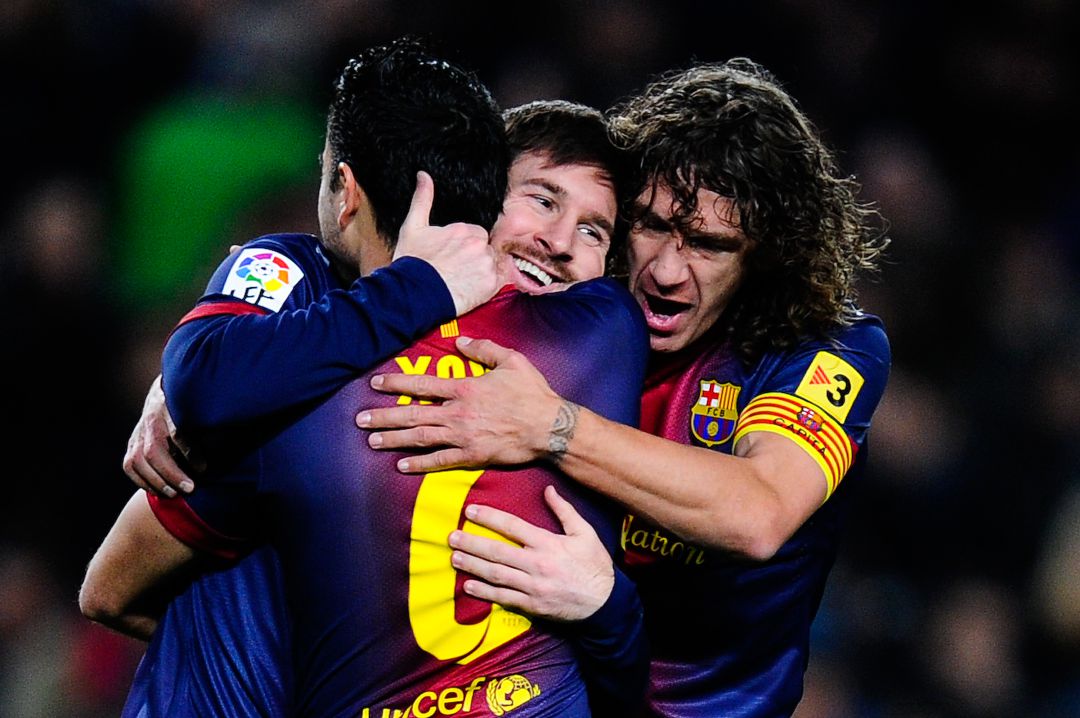 Xavi, Messi y Puyol, en un partido del FC Barcelona. Xavi, Messi y Puyol, en un partido del FC Barcelona.
