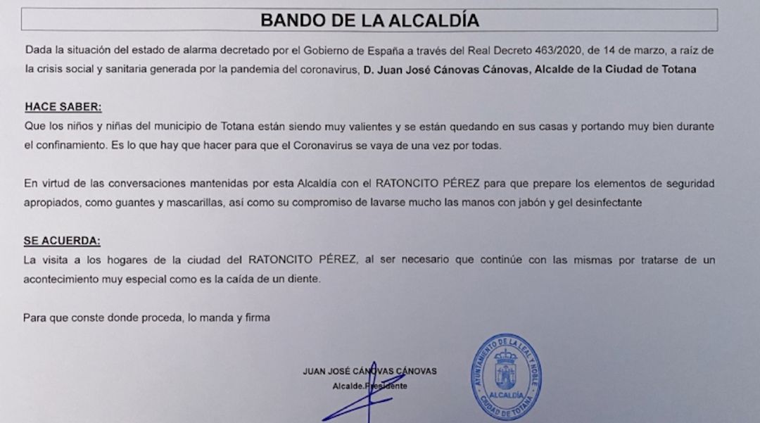 Este es el Bando de la Alcaldía de Totana Este es el Bando de la Alcaldía de Totana