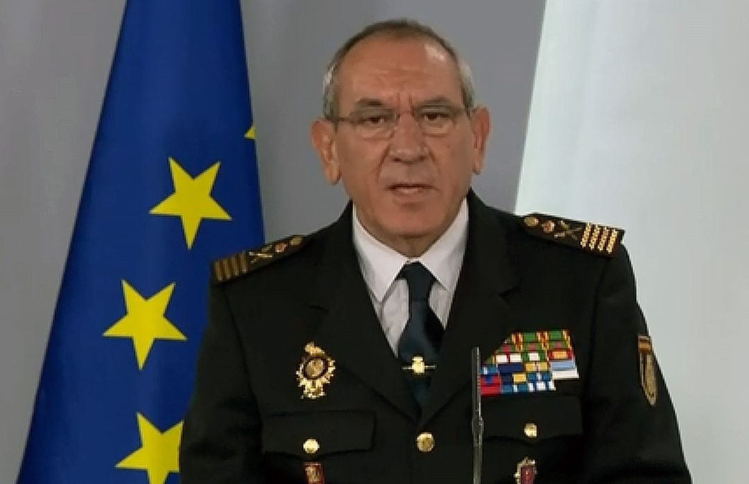 Captura de la señal institucional del Palacio de la Moncloa del director adjunto operativo de la Policía Nacional, el comisario principal José Ángel González Captura de la señal institucional del Palacio de la Moncloa del director adjunto operativo de la Policía Nacional, el comisario principal José Ángel González