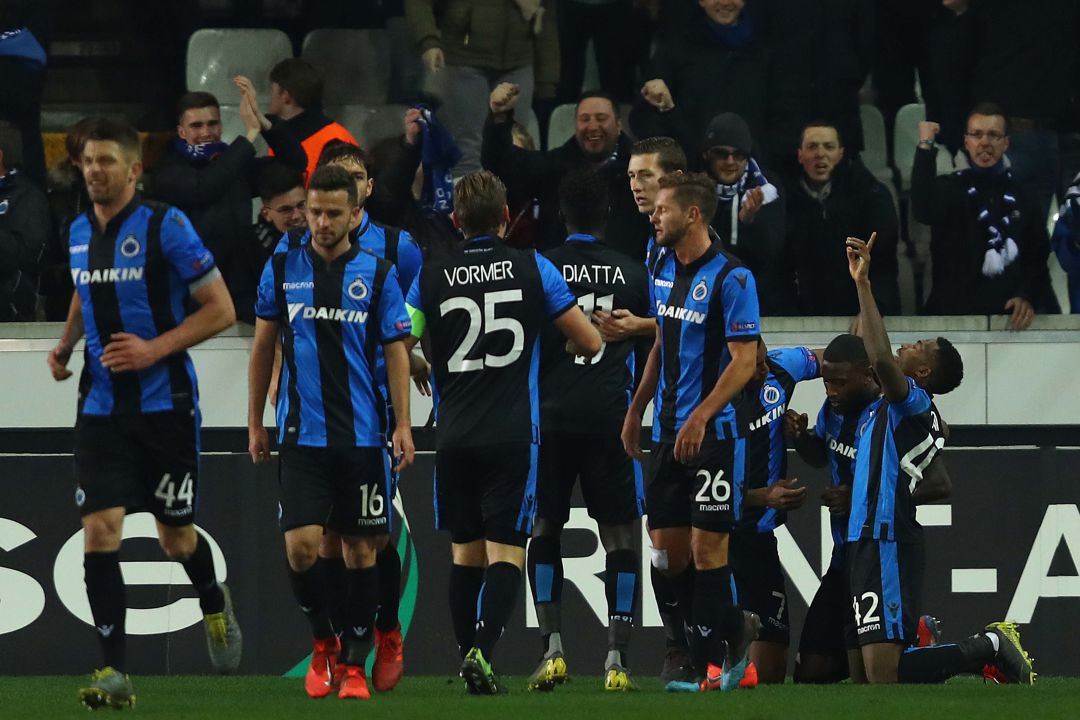 Futbolistas del Brujas celebrando un gol Futbolistas del Brujas celebrando un gol
