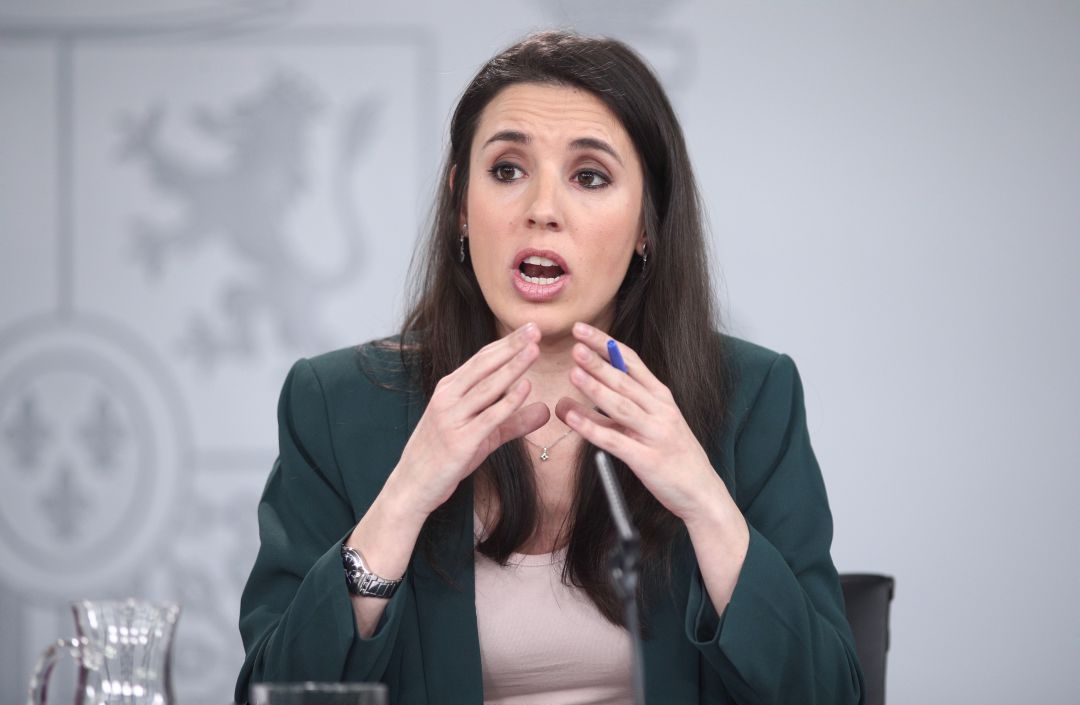 La ministra de Igualdad, Irene Montero, durante una rueda de prensa del Consejo de Ministros. La ministra de Igualdad, Irene Montero, durante una rueda de prensa del Consejo de Ministros.