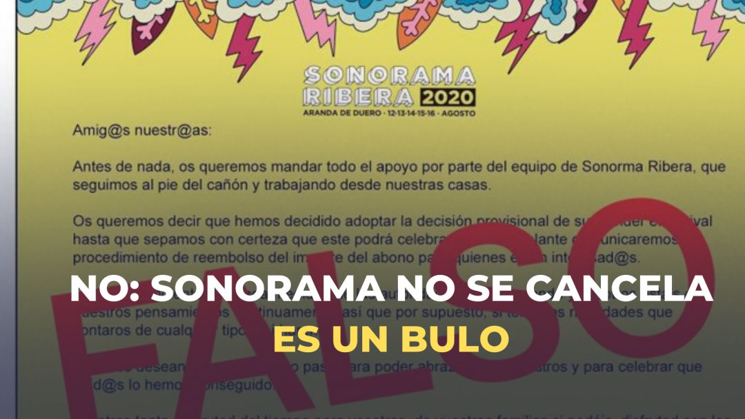 La organización de Sonorama denuncia la utilización de su imagen para difundir a través de un montaje la falsa suspensión de la edición 2020 La organización de Sonorama denuncia la utilización de su imagen para difundir a través de un montaje la falsa suspensión de la edición 2020