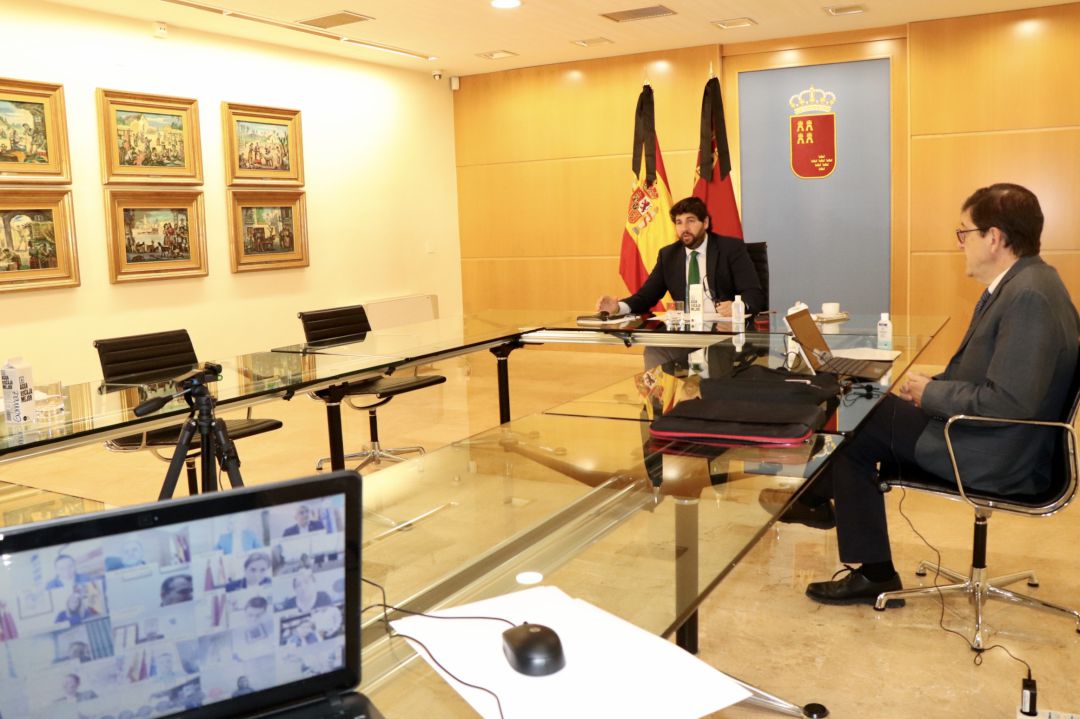 Reunión por videoconferencia del presidente Lopez Miras con los alcaldes de la región Reunión por videoconferencia del presidente Lopez Miras con los alcaldes de la región