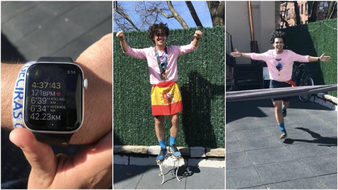 Un sevillano corre una maratón en el patio de su casa en Nueva York