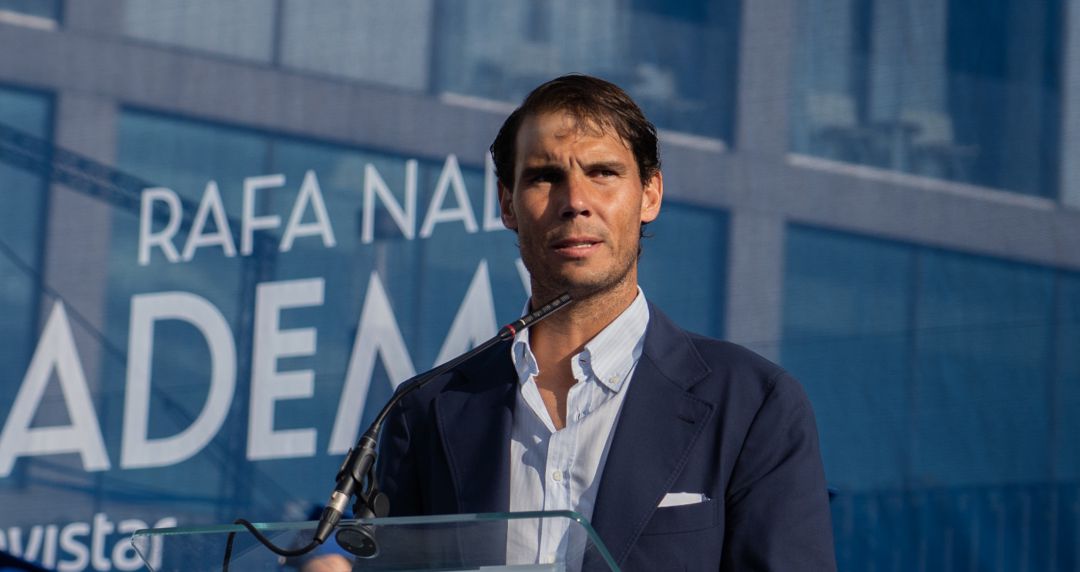 El tenista Rafael Nada durante un discurso en la Rafa Nadal Academy. El tenista Rafael Nada durante un discurso en la Rafa Nadal Academy.