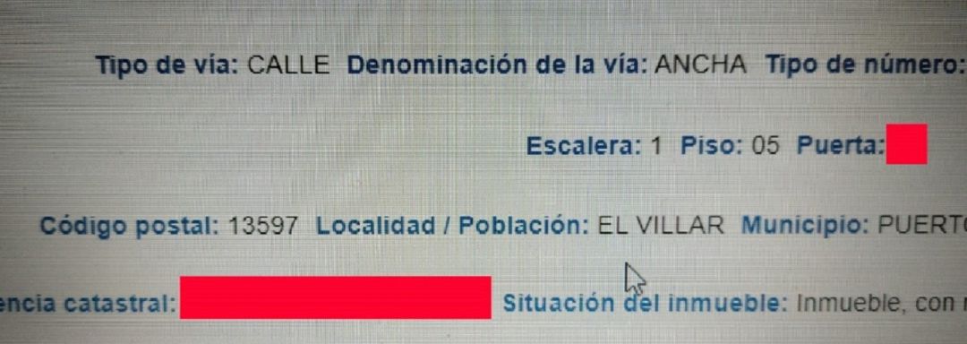 Información catastral que sitúa un domicilio de la calle Ancha de Puertollano en El Villar Información catastral que sitúa un domicilio de la calle Ancha de Puertollano en El Villar