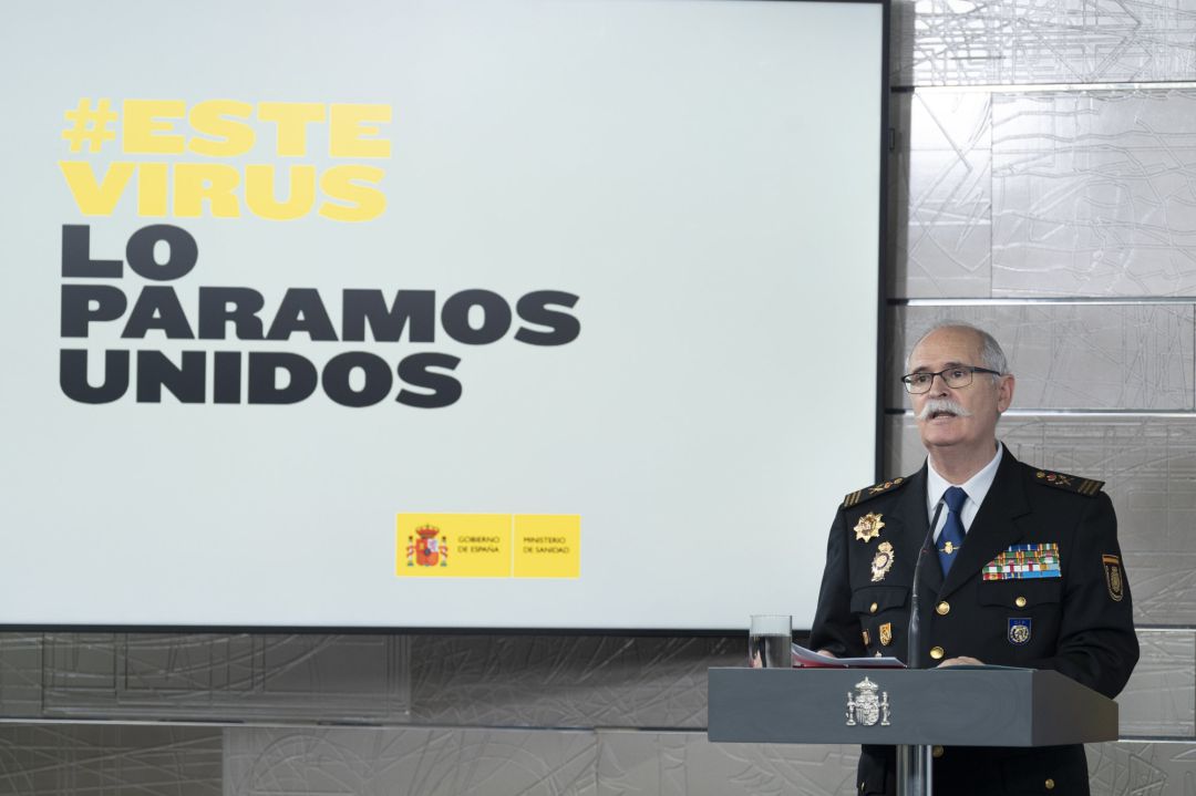 El subdirector general de Logística e Innovación de la Policía Nacional, comisario principal José García Molina; en una imagen durante la rueda de prensa del Comité Técnico de Gestión del Covid-19. El subdirector general de Logística e Innovación de la Policía Nacional, comisario principal José García Molina; en una imagen durante la rueda de prensa del Comité Técnico de Gestión del Covid-19.