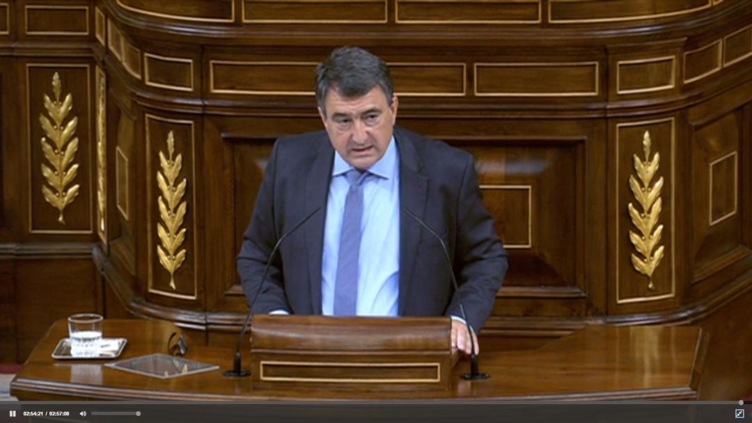 El portavoz de los jeltzales en el Congreso, Aitor Esteban, durante su intervención en el debate sobre la prórroga del estado de alarma hasta el 26 de abril El portavoz de los jeltzales en el Congreso, Aitor Esteban, durante su intervención en el debate sobre la prórroga del estado de alarma hasta el 26 de abril
