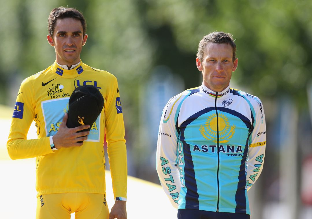 Contador y Armstrong, en el Tour de Francia 2009. Contador y Armstrong, en el Tour de Francia 2009.