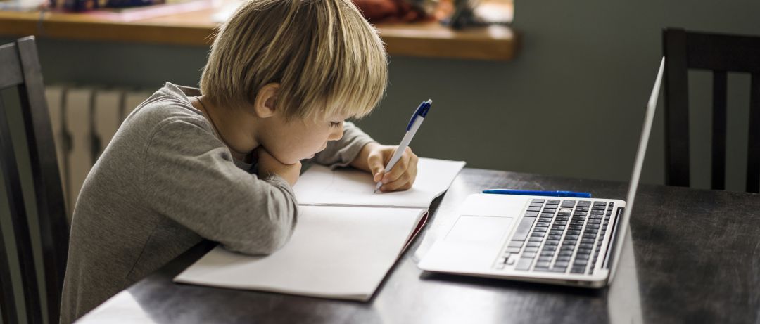 Niño estudiando en su casa Niño estudiando en su casa