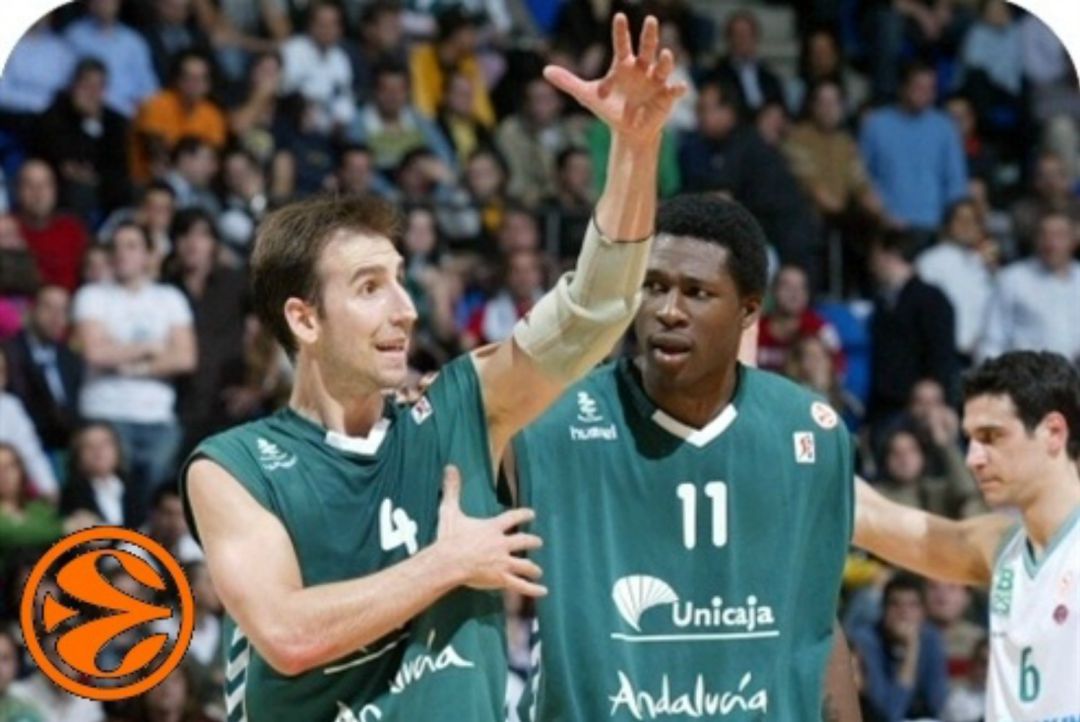 Pepe Sánchez, junto a Pietrus, en un partido con el Unicaja Pepe Sánchez, junto a Pietrus, en un partido con el Unicaja