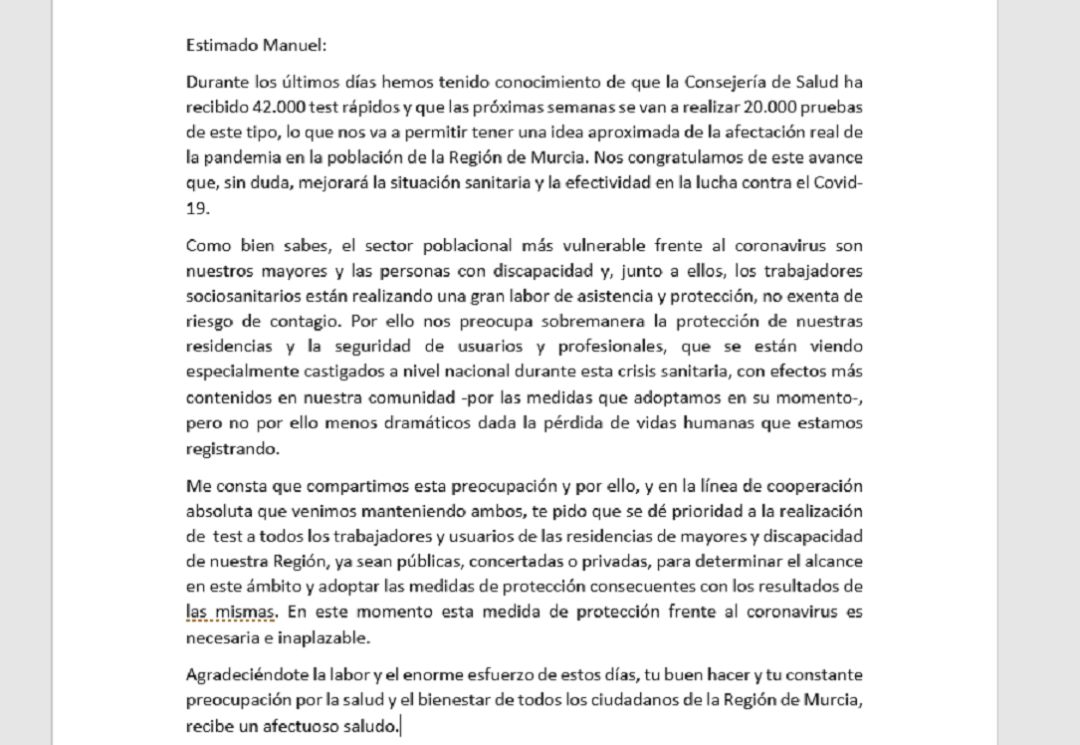 Carta de Isabel Franco a Manuel Villegas Carta de Isabel Franco a Manuel Villegas