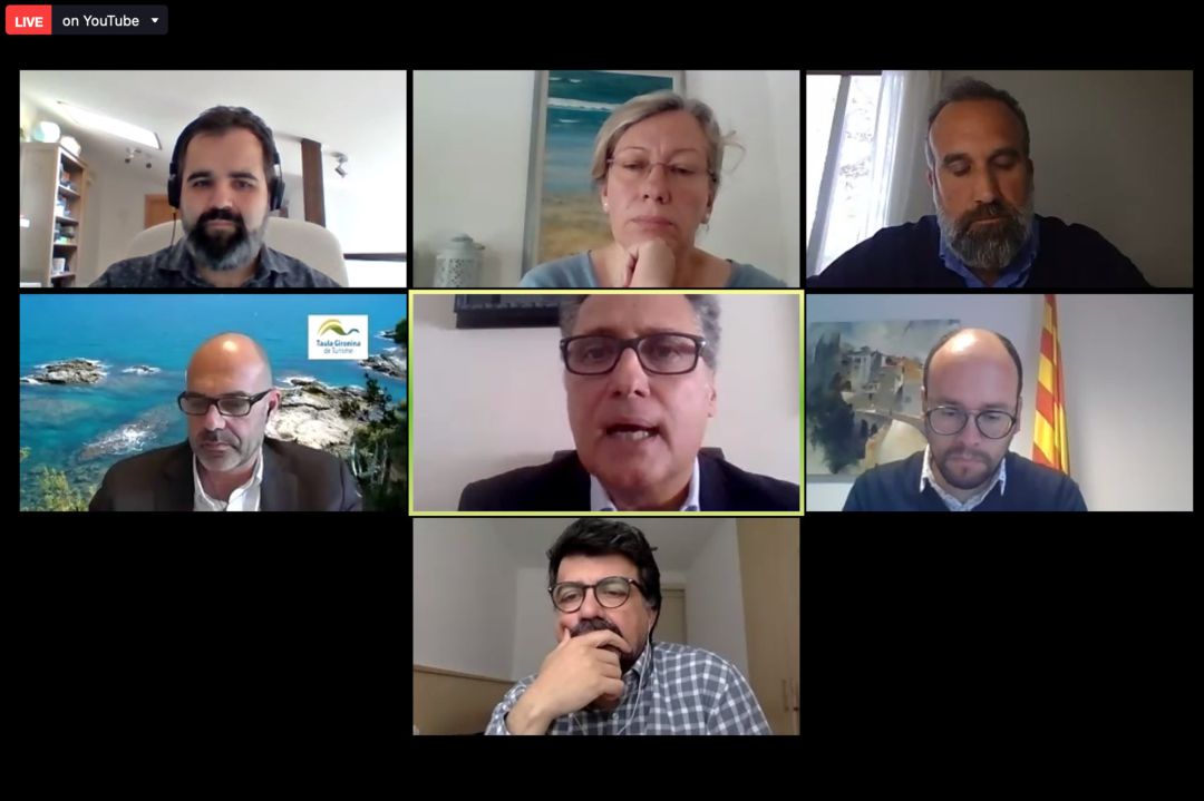 Captura de pantalla dels membres de la taula de debat telemàtica organitzada per la Taula Gironina de Turisme Captura de pantalla dels membres de la taula de debat telemàtica organitzada per la Taula Gironina de Turisme