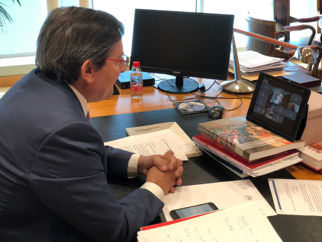 Entrena, durante la rueda de prensa virtual en la que ha comunicado los planes de reconstrucción Entrena, durante la rueda de prensa virtual en la que ha comunicado los planes de reconstrucción