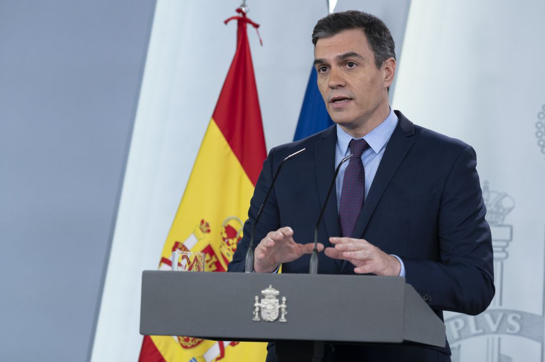 El presidente del Gobierno, Pedro Sánchez, durante una rueda de prensa en Moncloa El presidente del Gobierno, Pedro Sánchez, durante una rueda de prensa en Moncloa