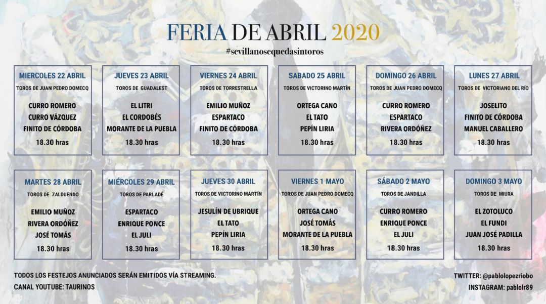 Carteles de los festejos que se podrán rememorar estos días en el canal Taurinos de Youtube Carteles de los festejos que se podrán rememorar estos días en el canal Taurinos de Youtube