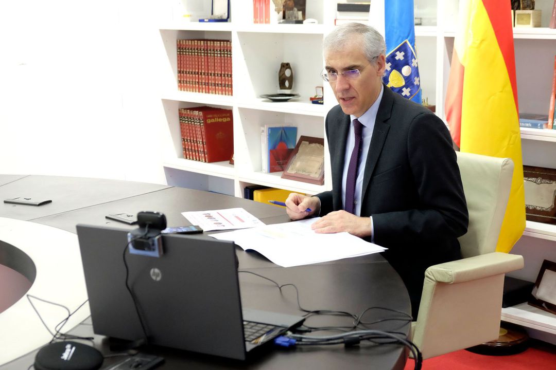 El conselleiro de Economía, Francisco Conde, en la reunión telemática
El conselleiro de Economía, Francisco Conde, en la reunión telemática