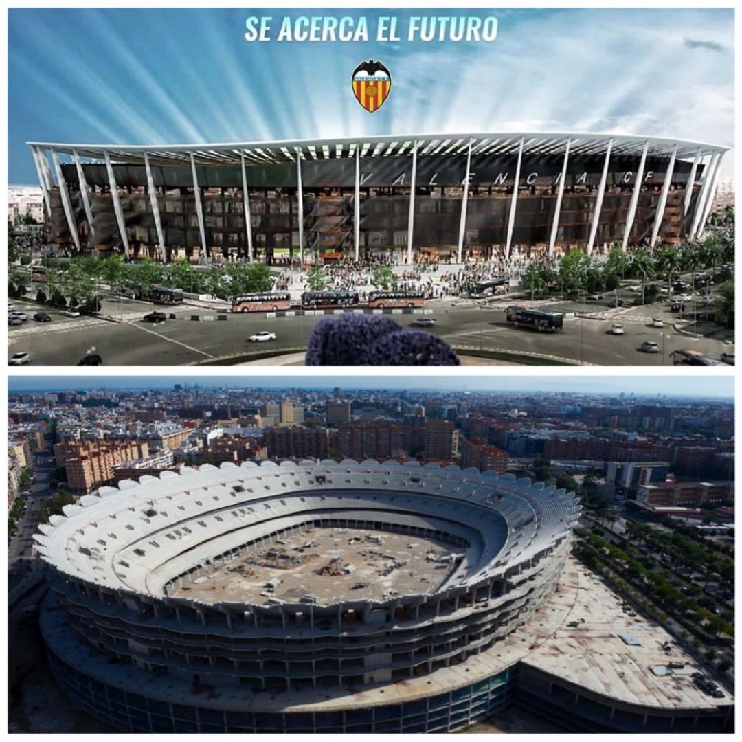 El Nuevo Mestalla presentado por Murthy en 2018... y la realidad. El Nuevo Mestalla presentado por Murthy en 2018... y la realidad.