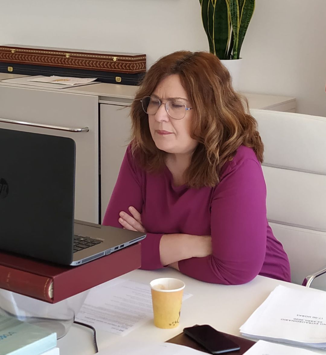 Natalia de Andrés, alcaldesa de Alcorcón, durante la junta de portavoces telemática de esta mañana Natalia de Andrés, alcaldesa de Alcorcón, durante la junta de portavoces telemática de esta mañana