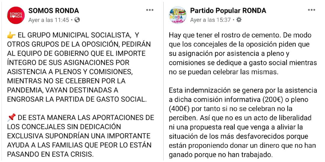 Comunicados emitidos por parte del PSOE y PP en las redes sociales Comunicados emitidos por parte del PSOE y PP en las redes sociales
