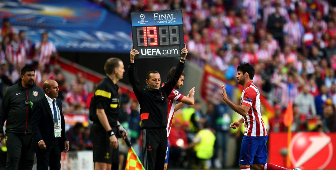 Diego Costa, durante el moomento en el que es sustituido en la final de Lisboa Diego Costa, durante el moomento en el que es sustituido en la final de Lisboa