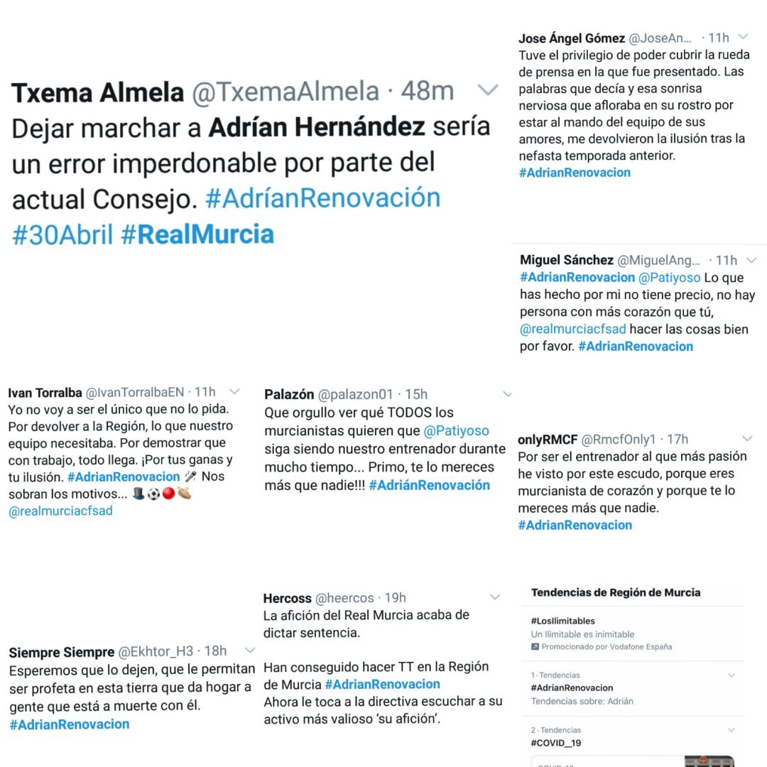 Algunos de los tuits que contienen el hastag #AdrianRenovacion Algunos de los tuits que contienen el hastag #AdrianRenovacion