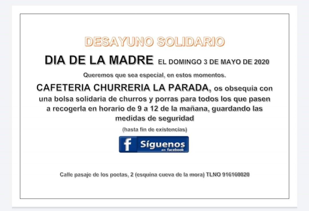 Cartel con el que anuncian el desayuno solidario para el Día de la Madre en Villaviciosa de Odón Cartel con el que anuncian el desayuno solidario para el Día de la Madre en Villaviciosa de Odón