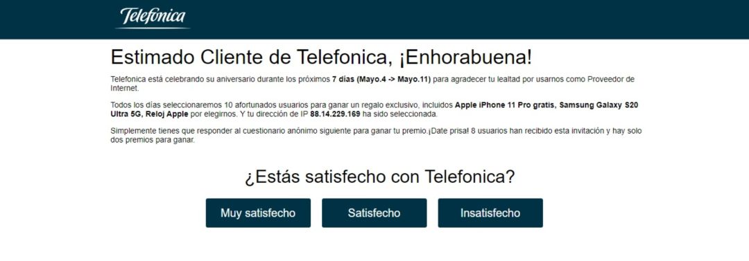 Captura de pantalla de la supuesta estafa Captura de pantalla de la supuesta estafa