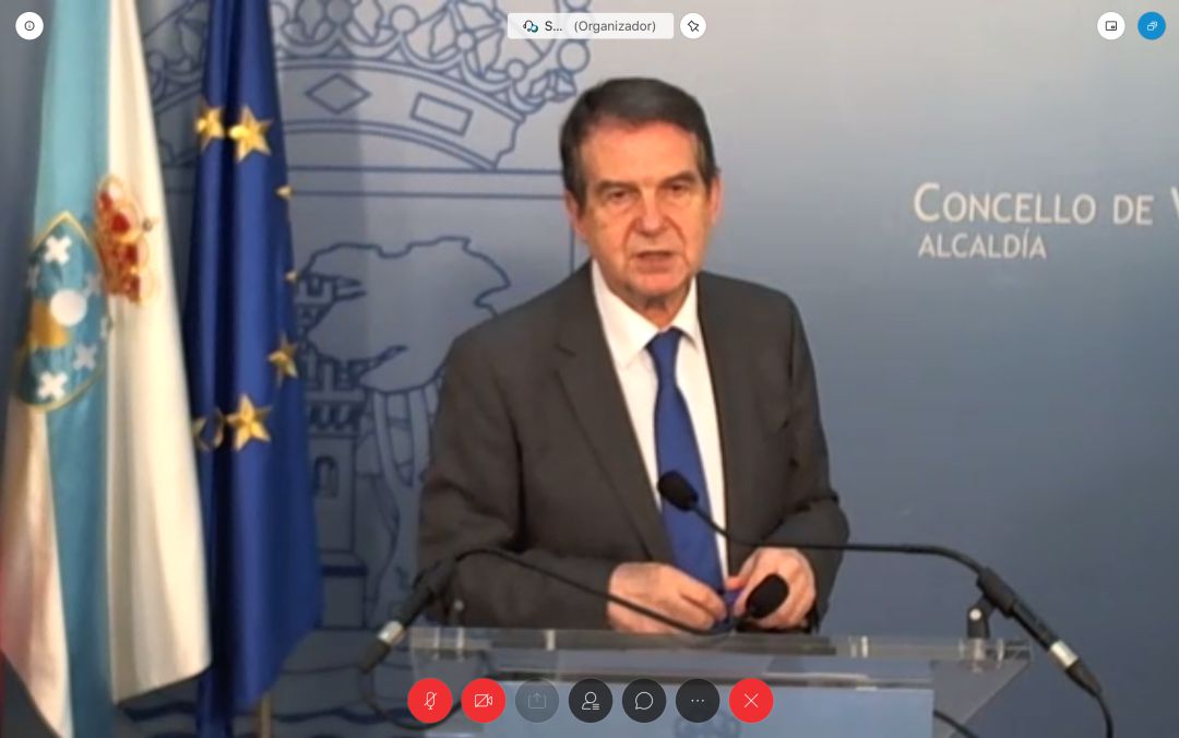 El alcalde de Vigo, Abel Caballero durante una rueda de prensa telemática El alcalde de Vigo, Abel Caballero durante una rueda de prensa telemática