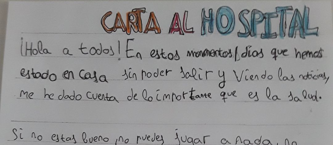 Una de las cartas enviadas por el colegio El Espartidero Una de las cartas enviadas por el colegio El Espartidero