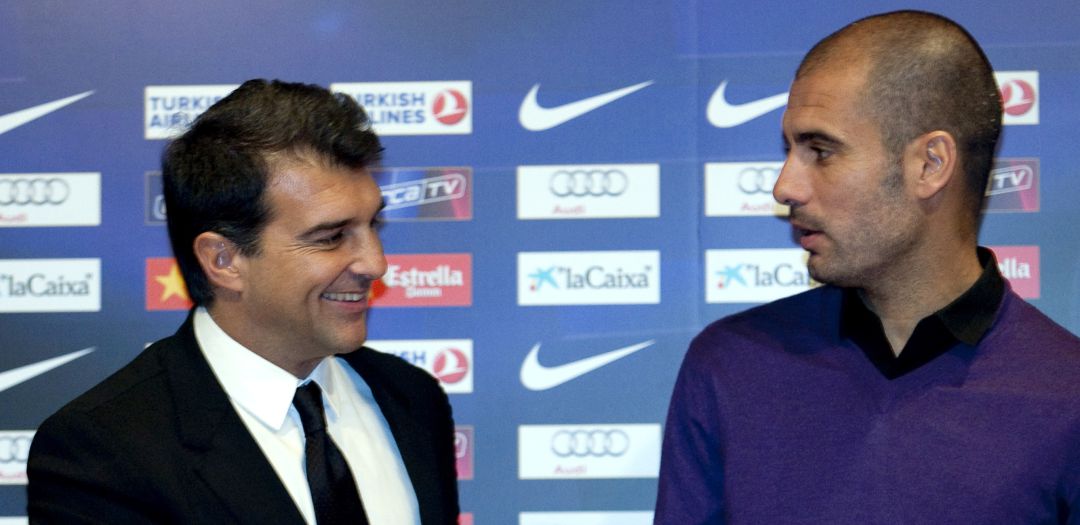 Joan Laporta y Pep Guardiola, durante la etapa en las que ambos estuvieron en el Barcelona Joan Laporta y Pep Guardiola, durante la etapa en las que ambos estuvieron en el Barcelona