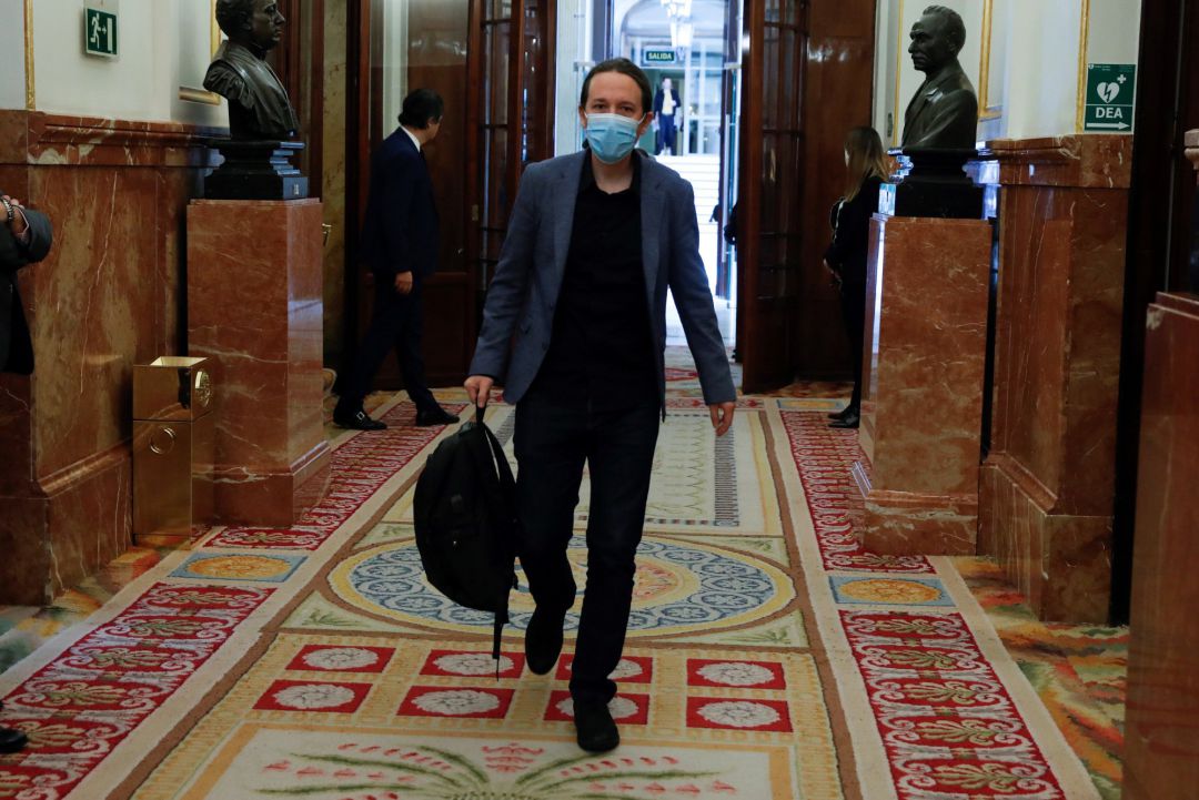 El líder de Unidas Podemos, Pablo Iglesias, a su llegada al pleno del Congreso este miércoles El líder de Unidas Podemos, Pablo Iglesias, a su llegada al pleno del Congreso este miércoles