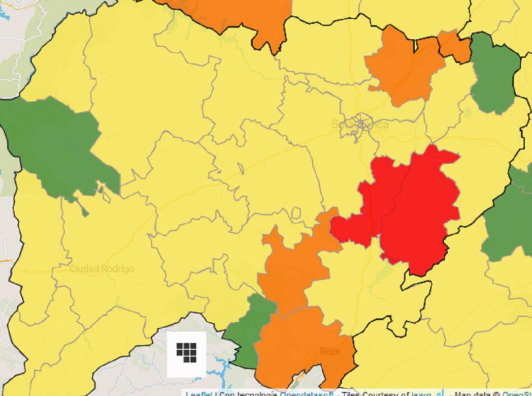 Mapa de incidencia del virus este lunes en Salamanca. Mapa de incidencia del virus este lunes en Salamanca.