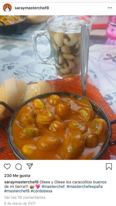 La publicación de Instagram en la que Saray utiliza la etiqueta #Masterchef La publicación de Instagram en la que Saray utiliza la etiqueta #Masterchef