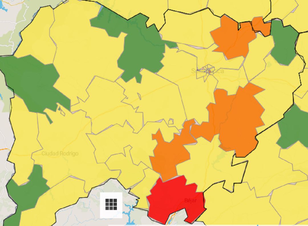 Mapa de la incidencia de coronavirus este miércoles en Salamanca. Mapa de la incidencia de coronavirus este miércoles en Salamanca.