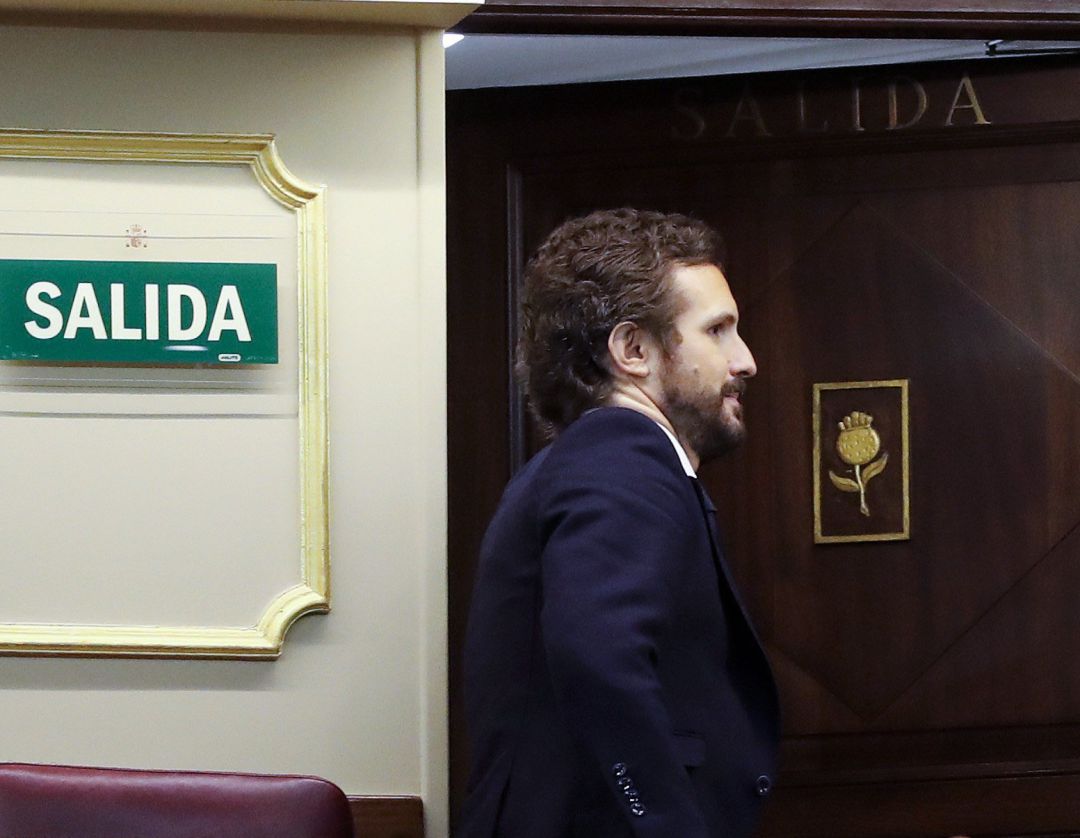 El líder del PP, Pablo Casado, durante la sesión de Control al Ejecutivo este miércoles. El líder del PP, Pablo Casado, durante la sesión de Control al Ejecutivo este miércoles.