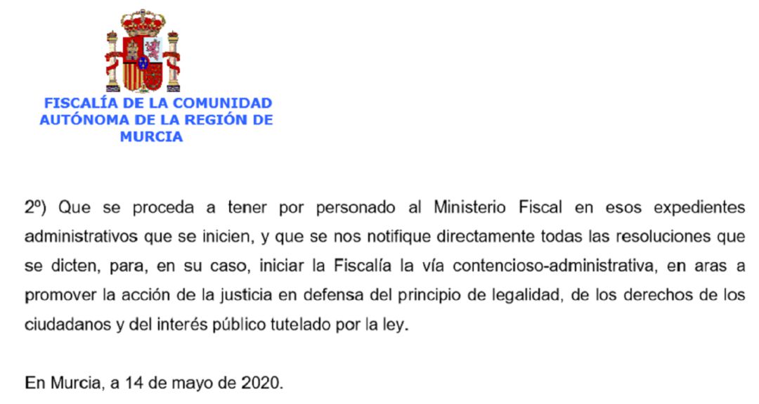 Fragmento del comunicado de prensa de la Fiscalía el 14 de mayo de 2020. Archivo Fragmento del comunicado de prensa de la Fiscalía el 14 de mayo de 2020. Archivo