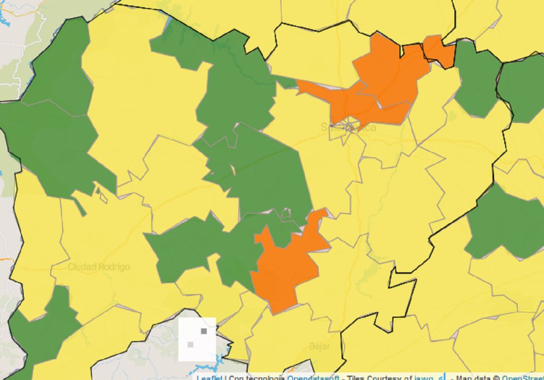 Mapa de este jueves de la incidencia en Salamanca. Mapa de este jueves de la incidencia en Salamanca.